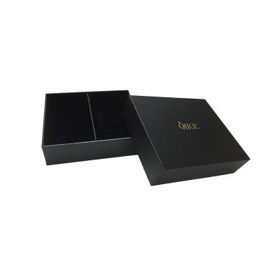 China Recyclable Lid And Drawer Base Slide Logo Uv And Foil Stamping Customized Black Velvet Insert Black Jewelry Box for sale