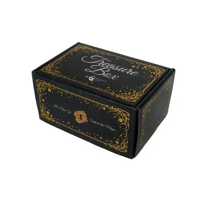 China HXC Recyclable Gold Foil Top Black Tuck Corrugated Mail Gift Oil Essential Box Packaging For Shipping for sale