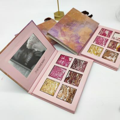 China Recyclable private label custom make up beautiful uniquie pigment romantic diy rose color logo gold foil palette empty eyeshadow box for sale