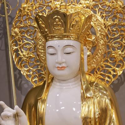 China White Marble Saint Buddha Suwa Three Bodhisattva Guanyin Buddha Statue Gold Paste China Buddhism Statue for sale