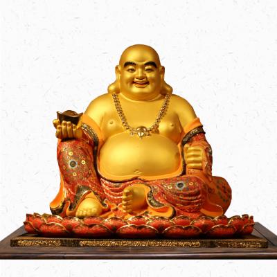 China Classic Sanmantuo Maitreya Bodhisattva Buddha Statue Buddhist Wood Carved Decoration Buddhist Ornament for sale