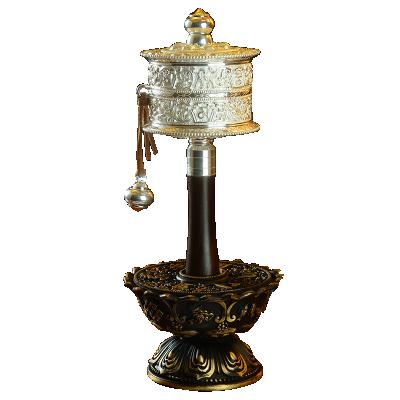 China Silver China 999 six-character mantra, hand-turning prayer wheel, storing prayer wheel for sale