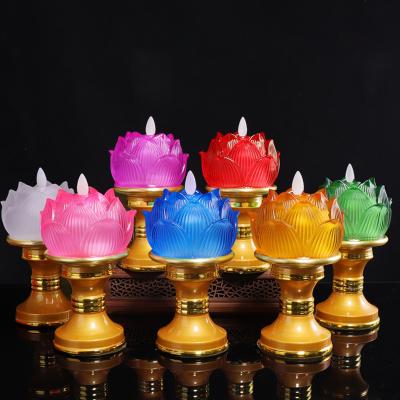 China Colorful Electronic Decoration LED Lotus Candle Light Simulation Swing Lamp For Buddha Battery Glass Lamp for sale