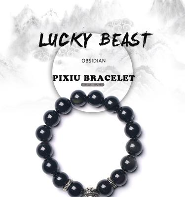 China China Feng Shui Best 12mm Black Hand Cast Incantation Bead Cut Bracelet With Pi Xiu Yao Lucky Wealthy for sale