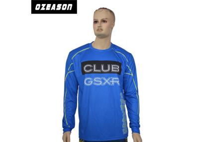 China El color azul de la tela de los deportes de las camisetas llenas suaves de la manga se descolora tamaño extra grande libre de la impresión en venta