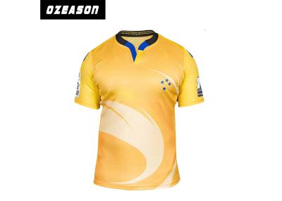 China Breathable Cricket Team Jersey Yellow , Short Sleeve Cricket Tee Shirts Full Size for sale