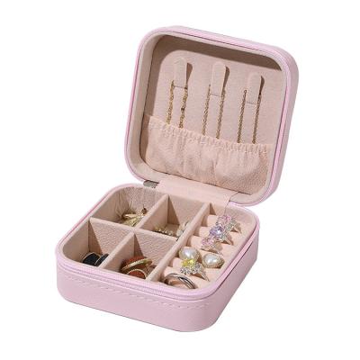 China Customized Shape Travel Portable Small Mini Square PU Leather Jewelry Box for Girl Gift for sale