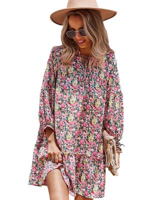 China 2021 Autumn Winter Printed New Women Anti-static Dress Long Sleeve Leisure Resort Style for sale