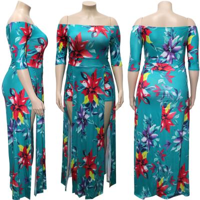 China 2021 Viable Fashionable Fat Women Dress Comfortable Plus Size Dress And One Piece Slit Printer for sale