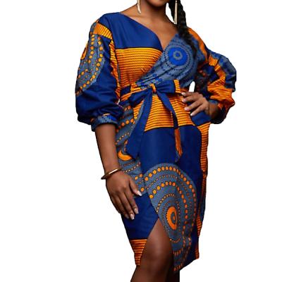 China Anti-Static African Dress 1 Piece New Latest Fashion Women's Dresses Fashion V-Neck Lantern Long High Sleeve Bohemian African Skirts for sale