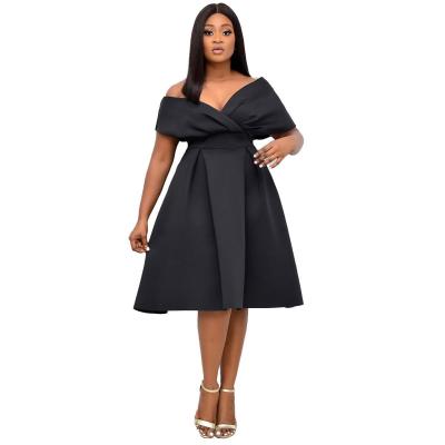 China New Style Anti-wrinkle African Plus Size Women's Short Sleeve Off The Shoulder Evening Dress Dress Women for sale