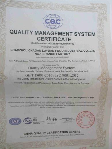 ISO9001 - Chaozhou Chaoan Luyuan Food Industral Co., Ltd.