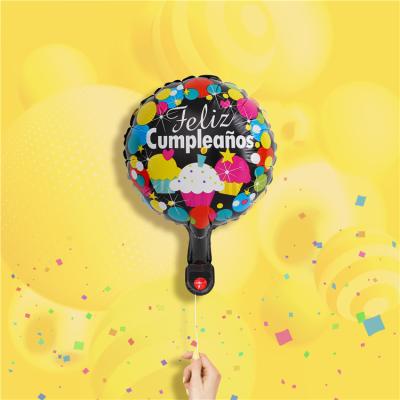 China Custom Made Environmental Friendly Material 6inch Cake Pattern Printed Birthday Decoration Black Helium Balloon for sale