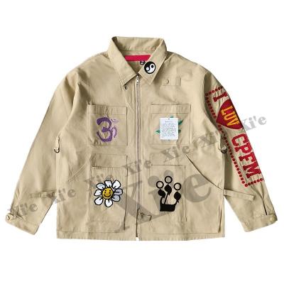 China Custom Reversible Outerwear Jackets Graffiti Flame Printing Hip Hop Mens Streetwear Biker Windproof Jacket for sale