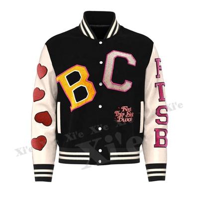 China Reversible Custom Chenille Patches Varsity Jackets With Sleeves Winter Bomber Motorcycle Baseball Leather Jacket for sale