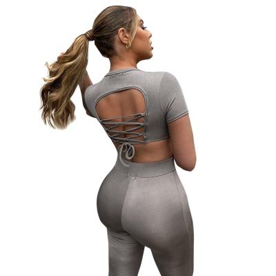 China Large breathable yoga wear active wear set crac! crack! butt spandex yoga set 2 pieces for sale