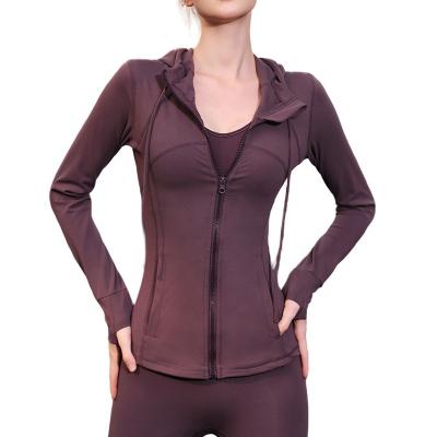 China Women's Breathable Casual Long Sleeve Zipper Jacket Fitness Workout Yoga Wear Hooded Running Sportswear for sale