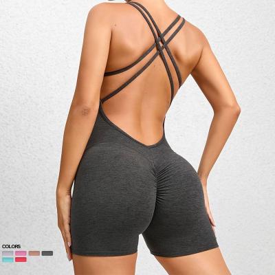 China Breathable Yoga Sets Padded Gym Fitness Rompers Sexy One Piece Spaghetti Strap Tummy Control for sale