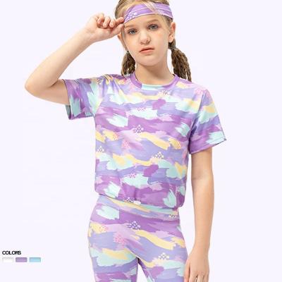 China Girls Breathable Short Sleeves Crew Neck T-shirt Sports Running Kids Yoga Fitness Sports Quick Dry Clothes for sale