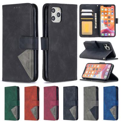 China cell phone leather cover panel with a prismatic pattern for iphone 11 pro, PU TPU two-in-one phone case for iphone for sale