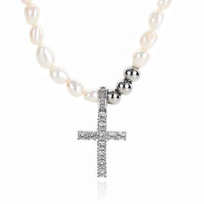 China CLASSIC freshwater pearl necklace cross men and women for sale