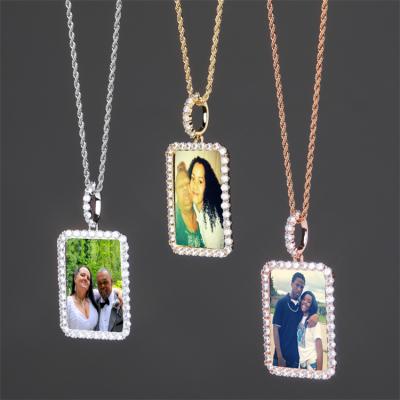 China Hiphop Iced Out Square Picture Frame Photo Frame Pendant Custom Necklace for sale