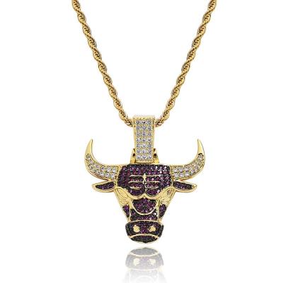 China Diamond Heavy Iced Bulls Head Fashion Hip Hop Bull Head Pendant Necklace Ristar Hiphop Jewelry Pendants for sale