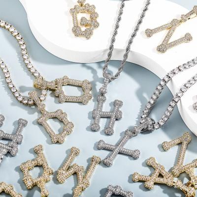 China Wholesale Hiphop Letter Pendants Fashion Hip Hop Letter Pendants 26 English Alphabet Micro Inlaid Zircon Men Custom Letter Necklace for sale