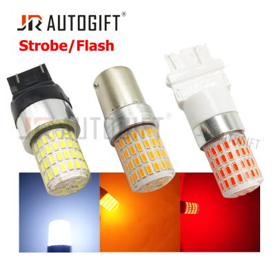 China BAY15D Silicone Apperance OEM 12v 24v Strobe Light 7443 3157 1156 1157 Red BAY15D Strobe Lamp 72 SMD LED Bulb Car Brake Light Tail Tail Flashing Light à venda