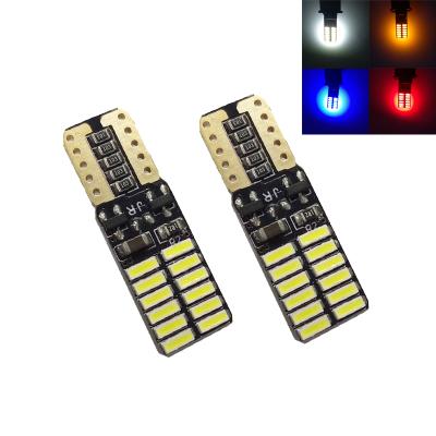 China Width 194 voltage led automobile bulb 12V 24V t10 24smd 4014 led auto lamp t10 w5w led canbus no error Non-polarity Amber Blue Red for sale