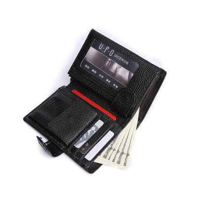 China New RFID Business Men Smart Wallet Genuine Leather Short Wallet Anti-theft Stand for sale