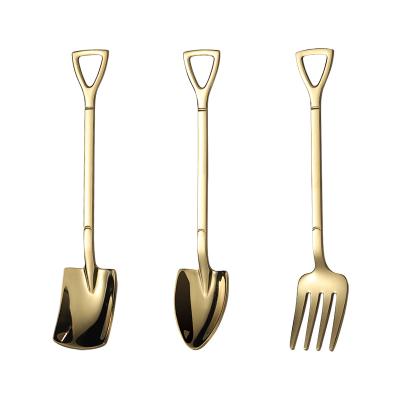 China Retro Watermelon Shovel Gold Spoon Stainless Steel Silver Fruit Fork Viable Home Restaurant Hotel Kitchen Cutlery With Triangle Hook for sale