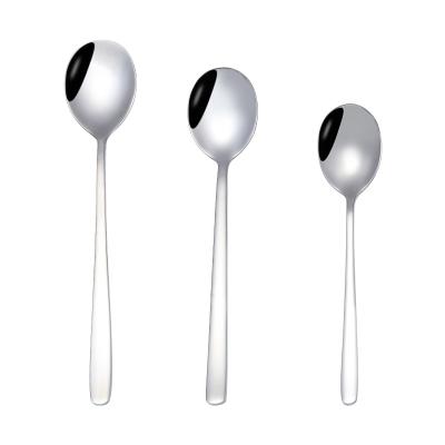 China Viable Korean 304 Stainless Steel Teaspoon Long Handle Deepened Round Thickening Dinner Spoon for sale