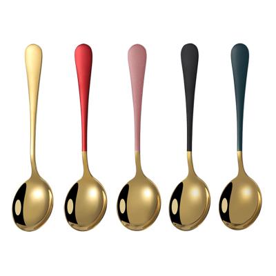 China 10 Colors Coffee Cake Dessert Spoon Viable Home Restaurant Hotel Mirror Polished Vacuum Titanium Thickened Round Spoon for sale