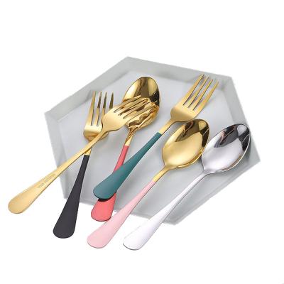 China Sustainable Titanium Fruit Coffee Stirring Silver Small Spoon Dessert Spoon 304 Fork Tableware Gold Flatware For Events Gift for sale