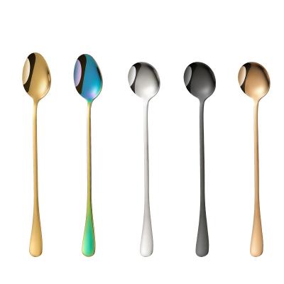 China Long Lasting Handle Stainless Steel Spoon Restaurant Bar Home Honey Sugar Coffee Metal Stirring Round Spoon for sale