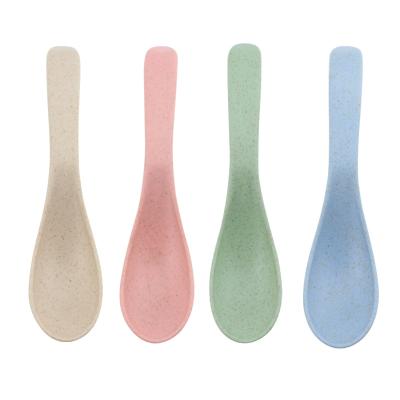 China Sustainable Wheat 4pcs/Set Straw Reusable Camping Picnic Biodegradable Plastic Spoons Tableware Set for sale