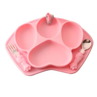 China Cartoon Cat Paw Household Anti-fall 4 Compartments Baby Kids Silicone Dinner Dish Sustainable Dinnerware Set for sale