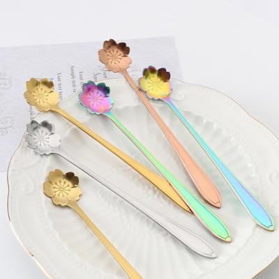 China 16.5cm Viable Sakura Spoon Long Handle Titanium Stainless Steel Coated Coffee Stirring Spoon Dessert Spoon Silverware for sale