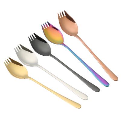 China 8.2 Inch Long Handle Sporks Stainless Steel Spoon And Fork Viable 2 In 1 Dessert Salad Ice Cream Tableware for sale