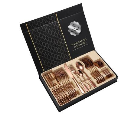 China Amazon Stainless Steel 24pcs Flatware Dinnerware Viable Hot Selling Modern Gift Set With Exquisite Box for sale