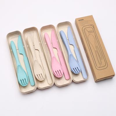 China Sustainable 4PCS Wheat Straw Spoon Spoon Chopstick Forks Sustainable Dinnerware Set Portable Travel Utensil Set With Case for sale