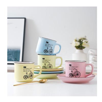 China Sustainable 200ml Candy Color Porcelain Cup And Saucer Set Custom Sublimation Tea Drink Coffee Mugs for sale