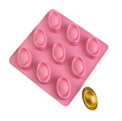 China 9 Cavity Silicone Lucky Gold Ingots Fondant Chocolate Sugarcraft Stocked DIY Clay Resin Mold for sale