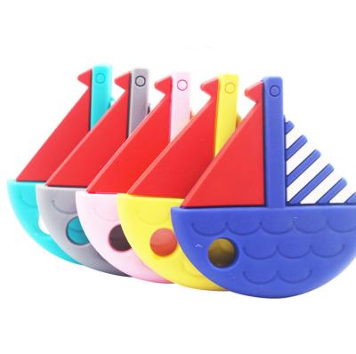 China Navy Ship Shape Cartoon Teether Silicone Toy Baby Teething Chewing Dummy Eco-Friendly Pacifier for sale