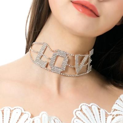 China Hot Selling Manufacturer ALLOY Jewelry With Diamond Letter LOVE Neck Chain Woman Scarf for sale