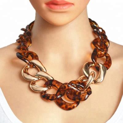 China Leopard Acrylic Resin Chain Necklace For Women for sale