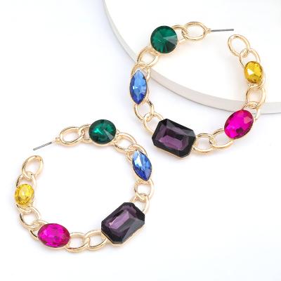 China 2019 New Euramerican Woman Fashionable Creative Diamond-studded Chain Circle Chain Earrings Colorful Gems Party Earrings Wholesale for sale