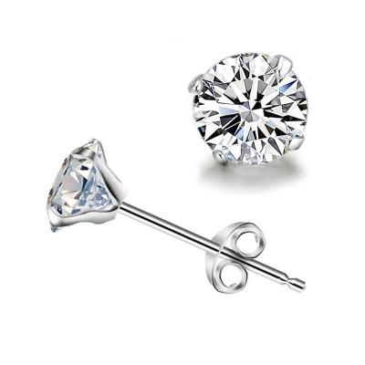 China CLASSIC Platinum Plated S925 Sterling Silver Cubic Zircon Stud Earrings 3mm 4mm 5mm 6mm 7mm for sale