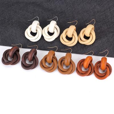 China Fashion New Design Big Natural African Ethnic Handmade Ethnic Style Wooden Earring for sale